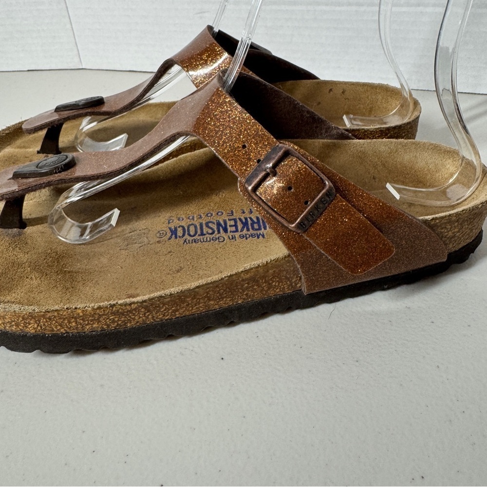 Birkenstock Gizeh Brown Comfort Summer Glitter Leather Sandals  Size 40 - Picture 4 of 15
